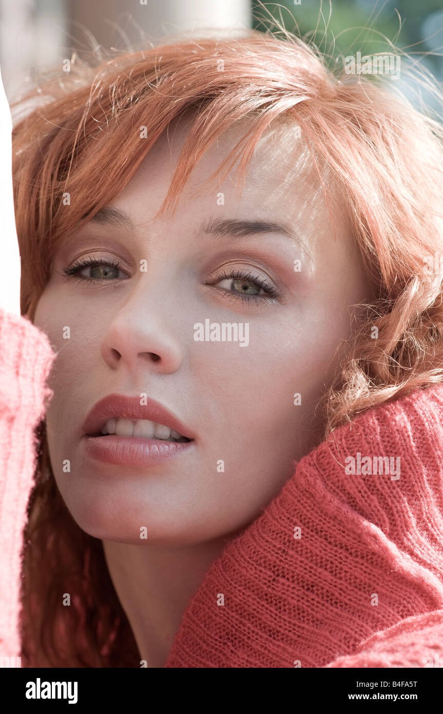 portrait of beautiful girl in red dress with red hair Stock Photo - Alamy