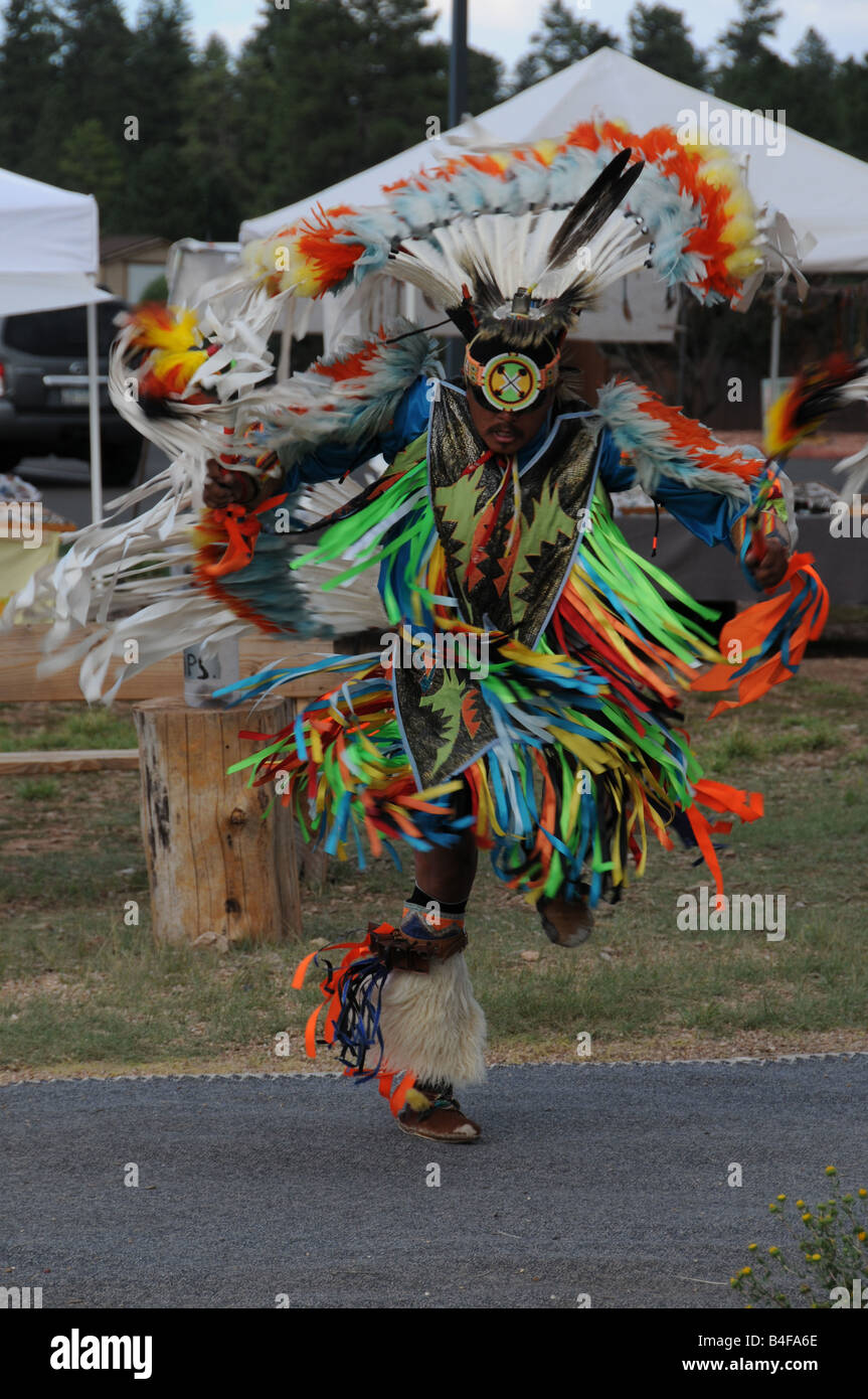 Tim Yellowhammer, from Alberta, Canada,performing a free dance at Tusayan, Arizona. Stock Photo