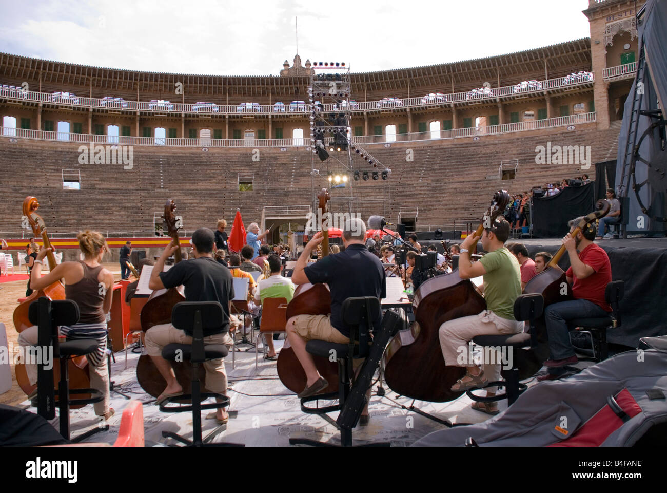 Bullring Palma Mallorca Spain Walter Haupt director and conductor at rehearsal for a production of the opera Carmina Burana Stock Photo