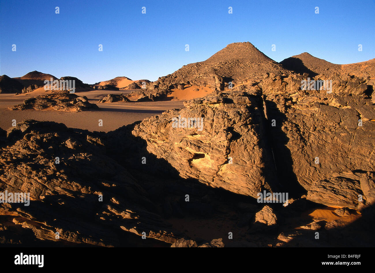 Rocky mountains at Jebel Acacus, Sahara Desert, Libya Stock Photo