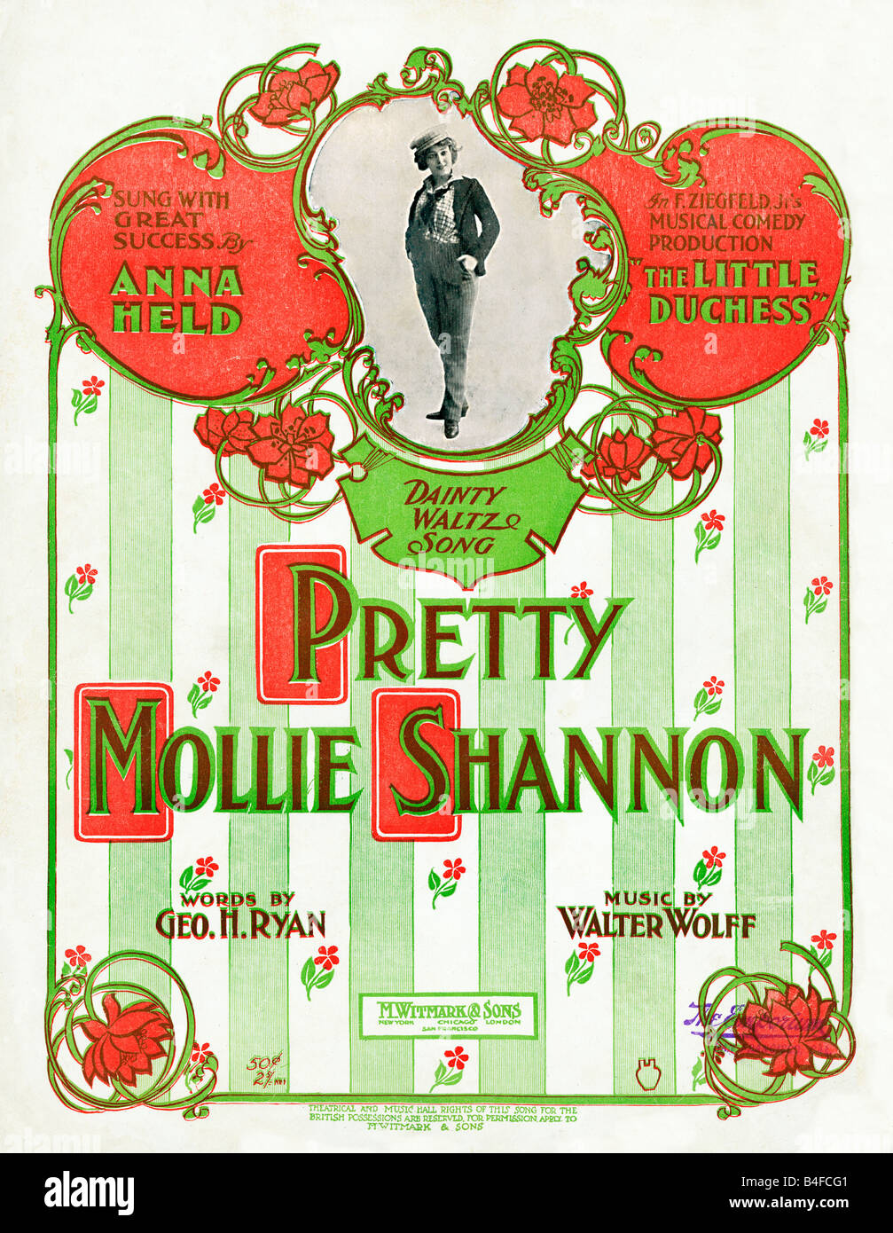 Pretty Molly Shannon 1901 music sheet cover song by Anna Held from the Ziegfeld production The Little Duchess Stock Photo