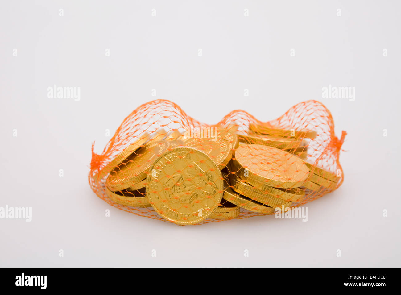 A bag of chocolate coins Stock Photo Alamy
