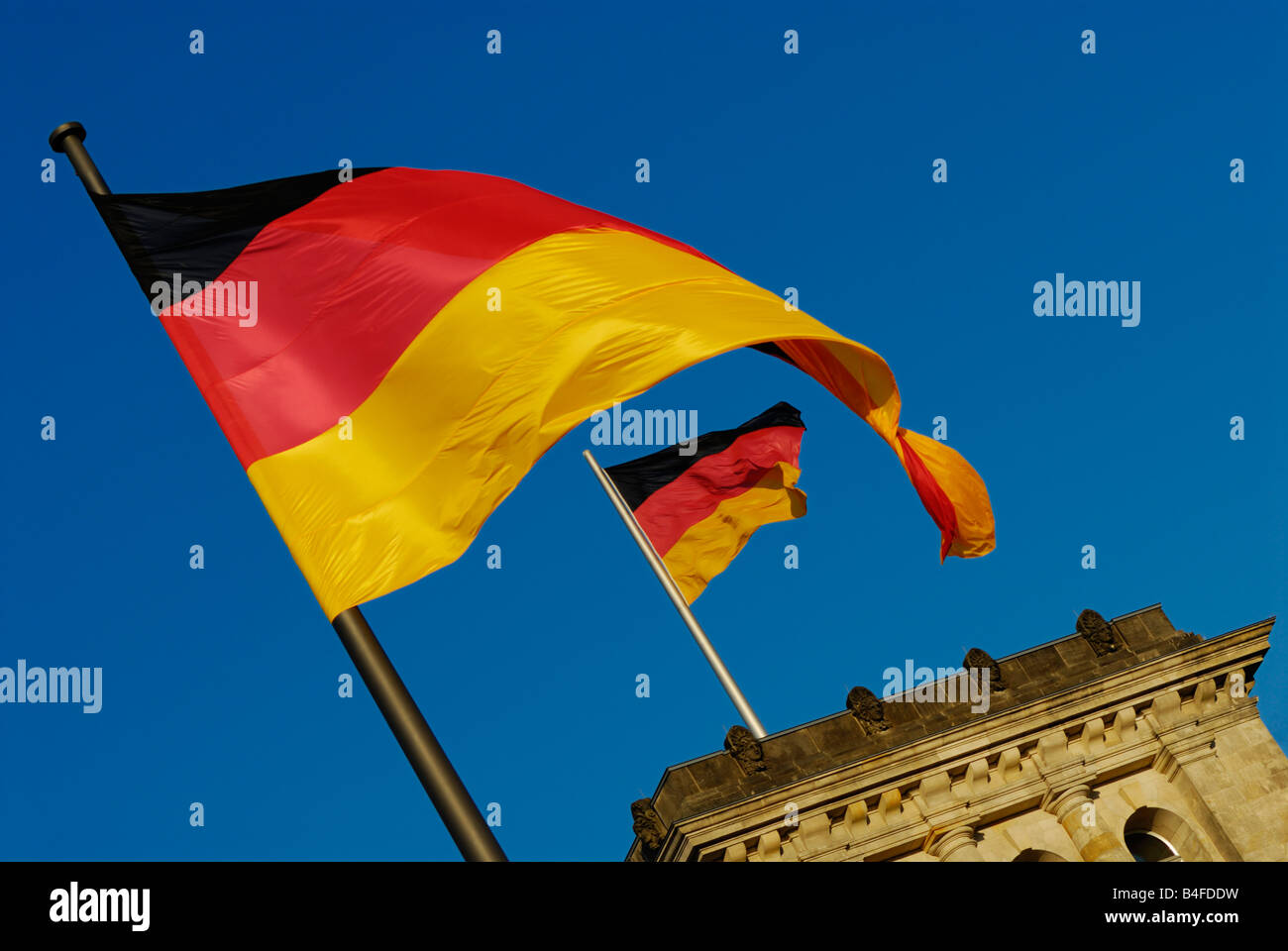 German Flags on the Reichstag, Berlin, Germany Stock Photo