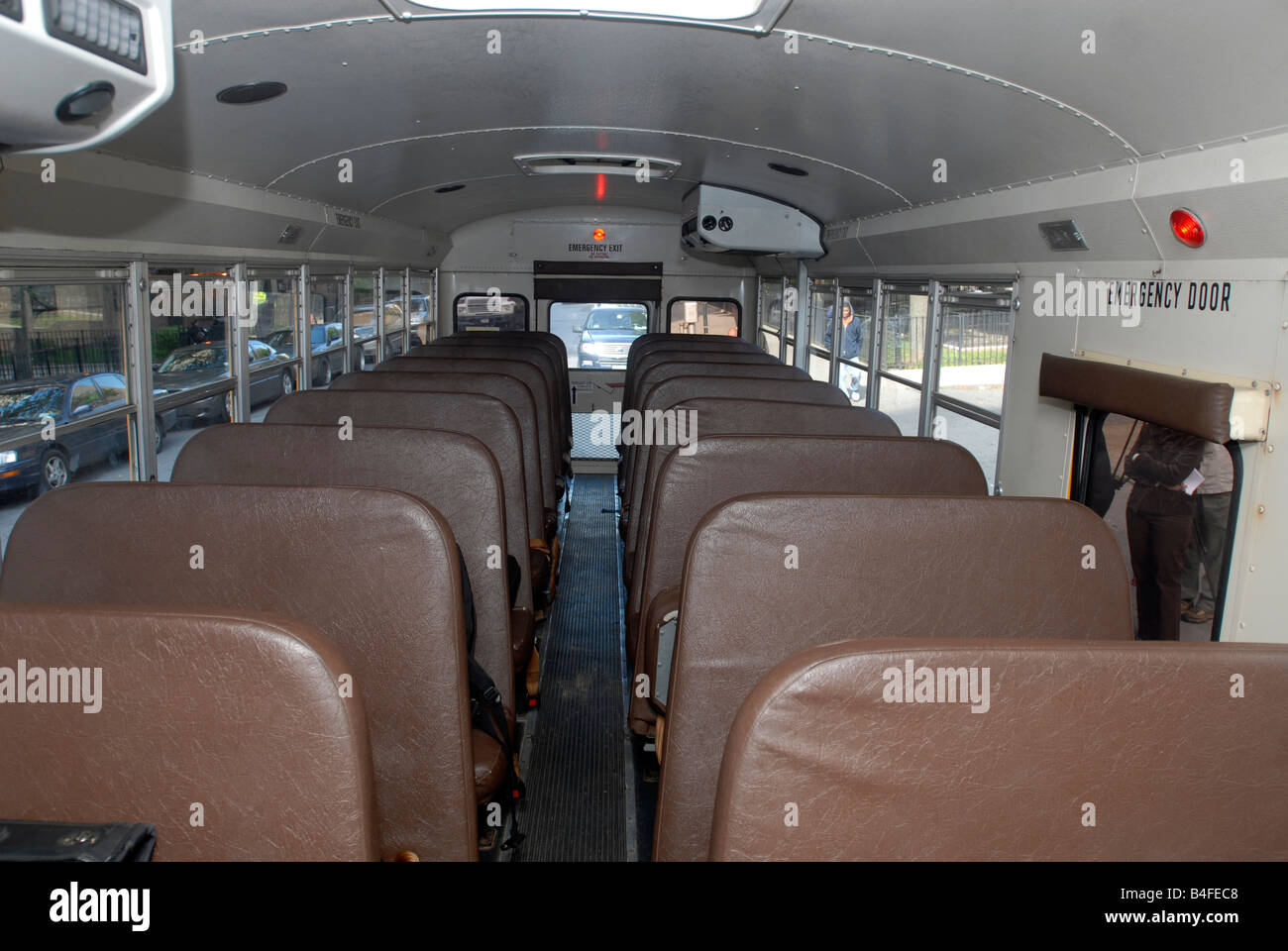 Interior Of A School Bus Parked In New York Stock Photo