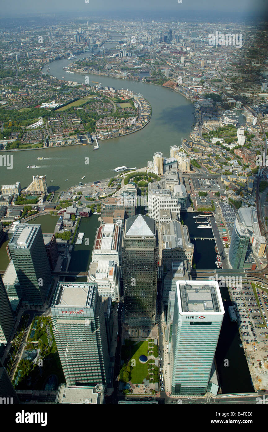 Aerial view over Canary Wharf and City Stock Photo - Alamy