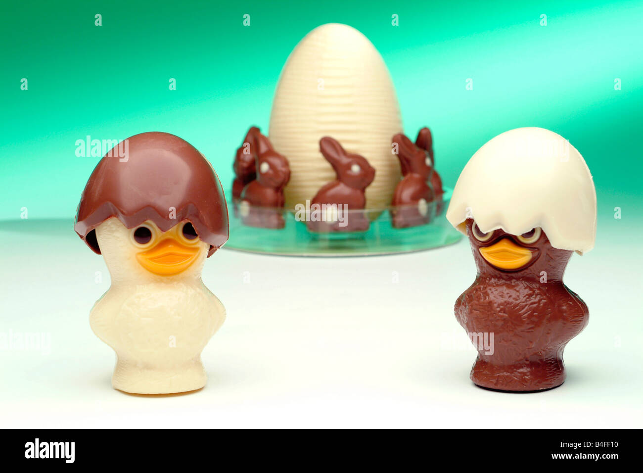 Milk and white chocolate Easter novelty ducks and rabbits Stock Photo
