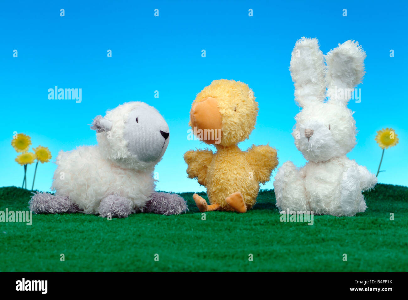 Sheep, Duck and Rabbit soft animal Easter toys Stock Photo Alamy