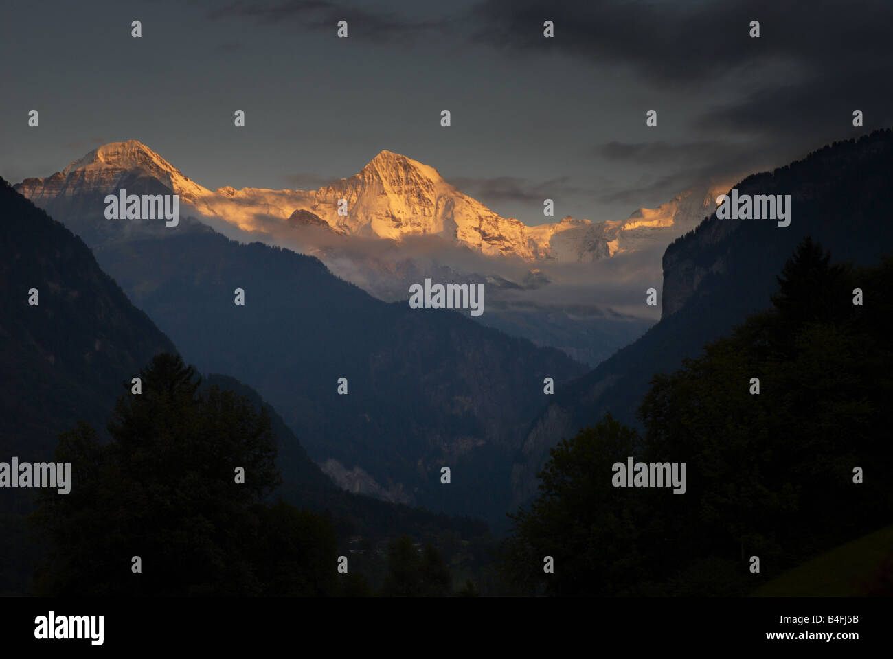 The Eiger Monch and Jungfrau mountains in the Swiss Alps Bernese ...