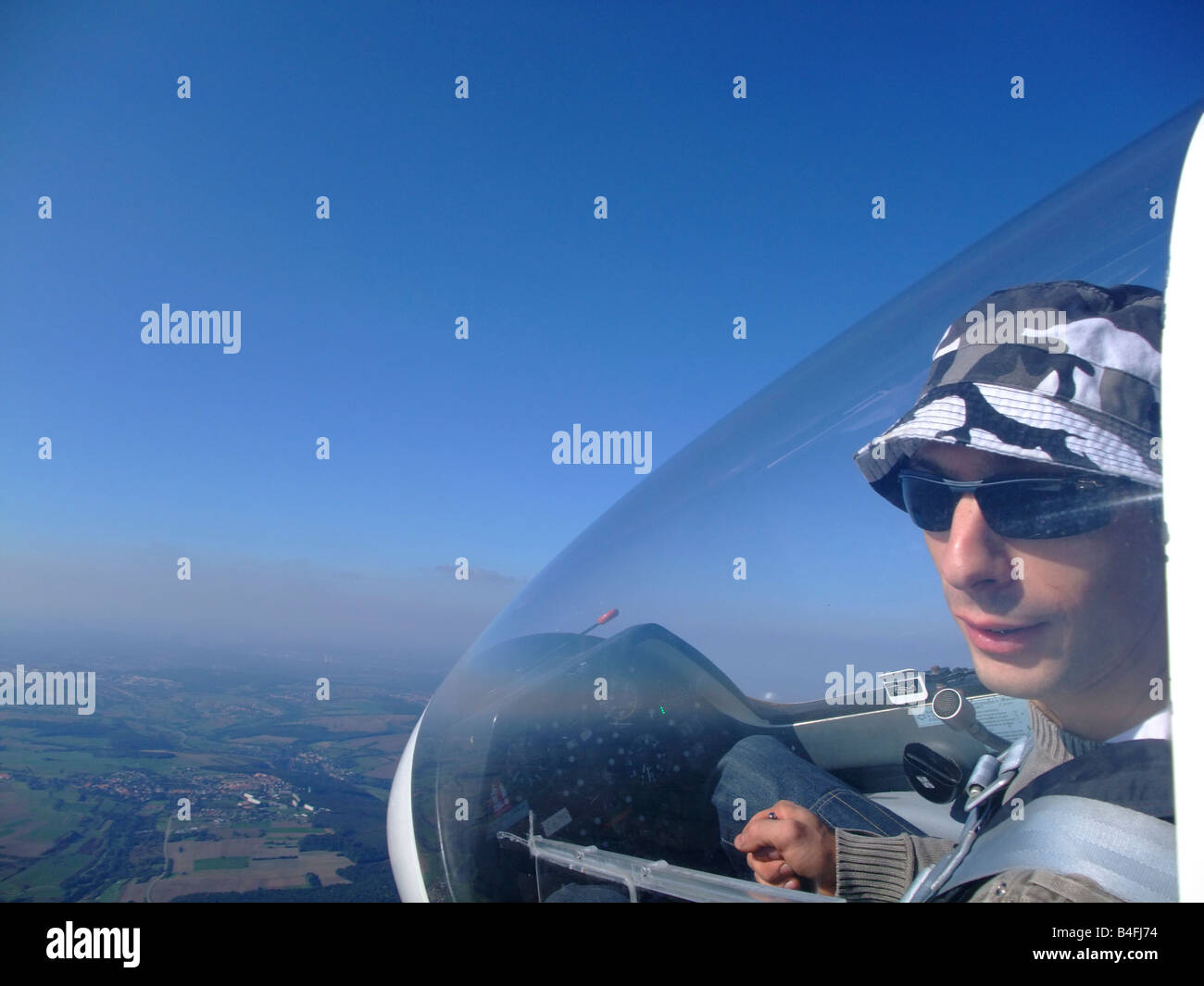 Glider pilot outside view during the flight Glider model ASK21