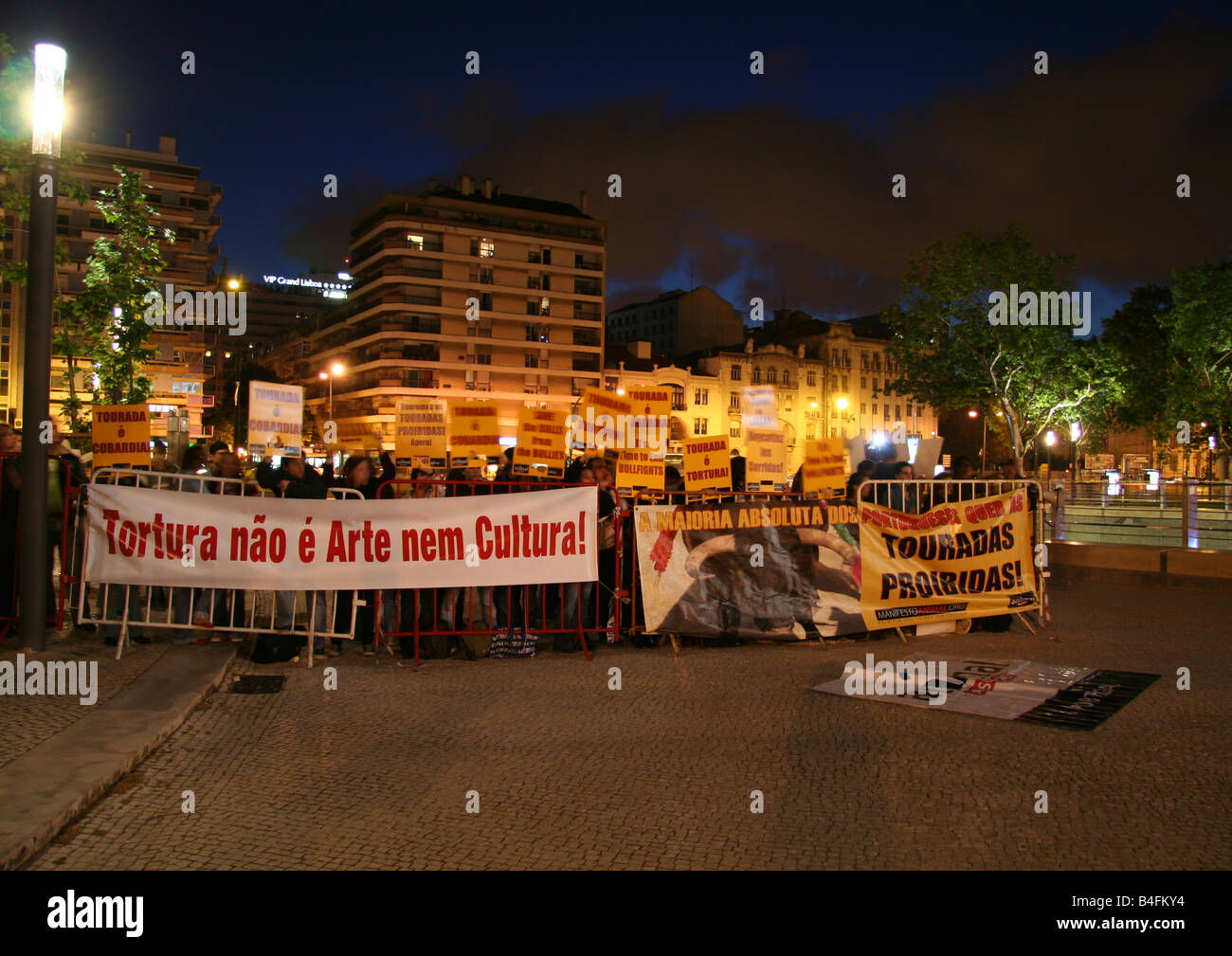 Anti Bullfight protest at Praca de Touros de Campo Pequeno Stock Photo