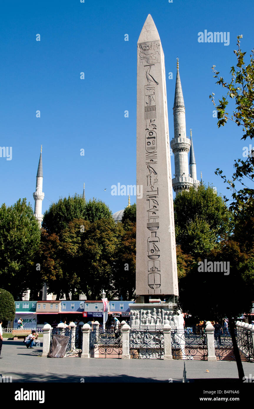 Blue Mosque Sultan Ahmet Camil obelisk Stock Photo