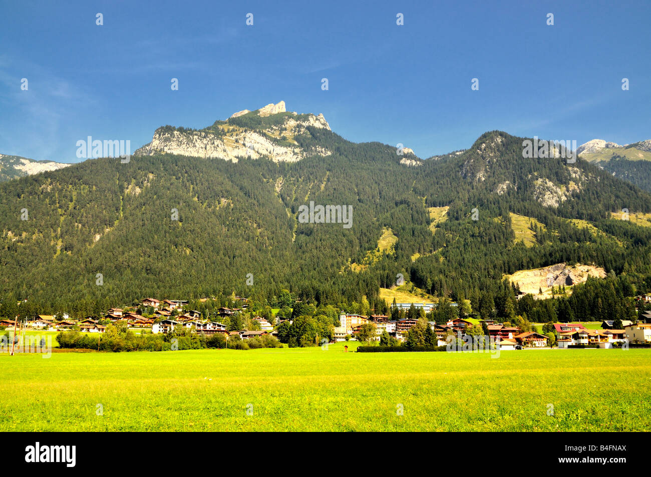 Along the route the mountain railway takes from Jenbach to Achensee in Austria Stock Photo