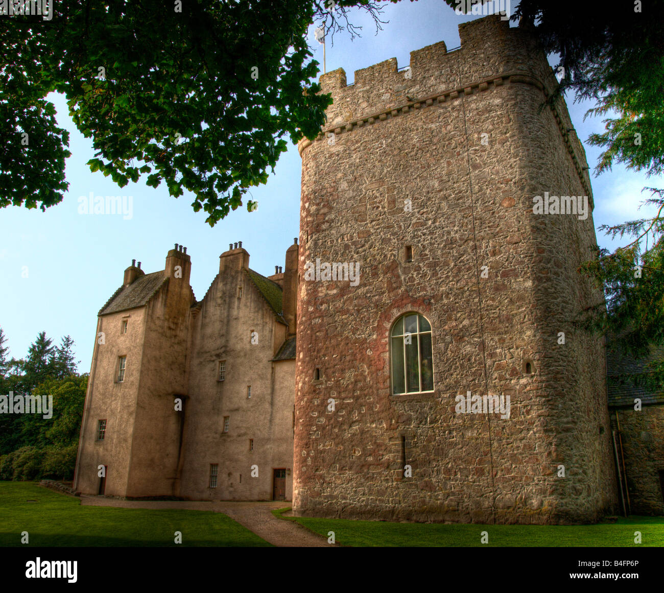 Side view of Drum Castle and the main tower Stock Photo