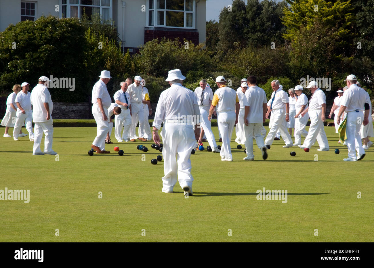 People playing bowls at Boscombe Cliff bowling club Dorset, England, UK Stock Photo