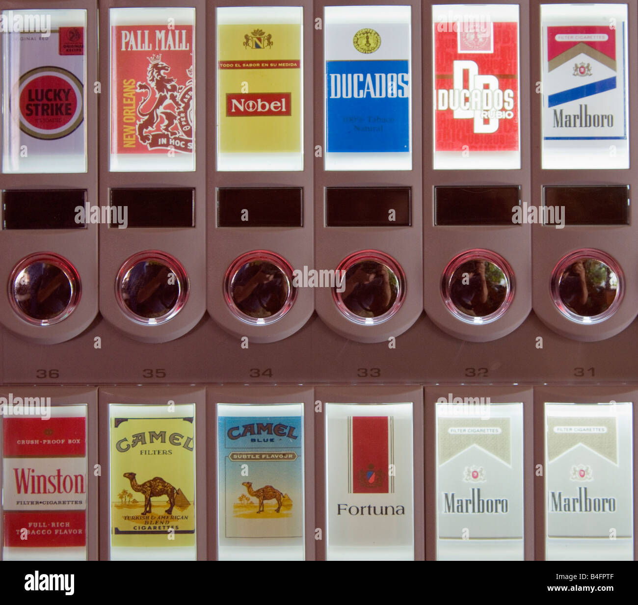 Cigarette vending machine offering many brands Stock Photo