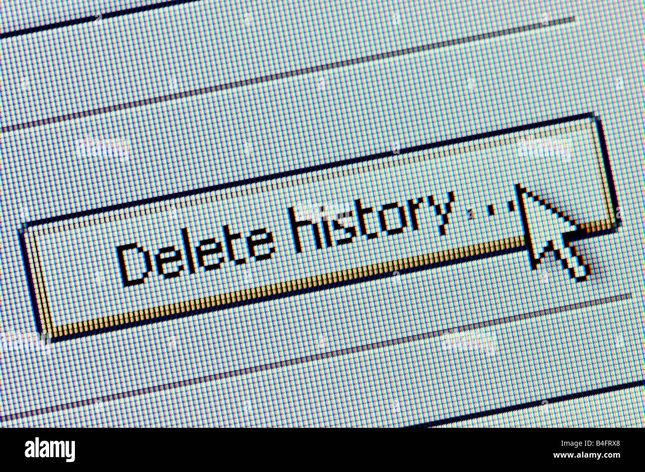 Macro screenshot of delete history icon on computer screen Stock Photo