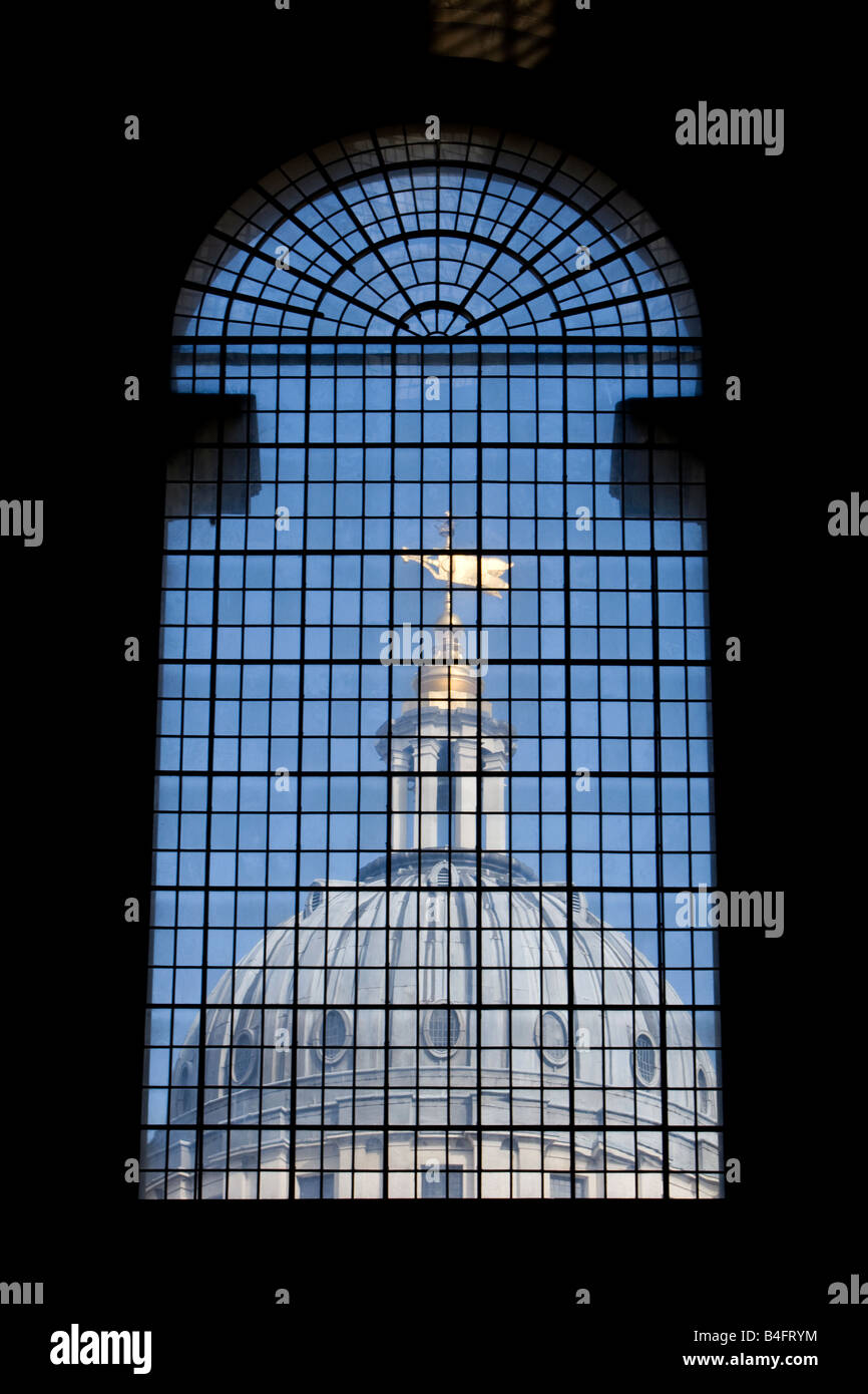 View of the Dome of the Chapel from the window of the Old Painted hall at the Old Royal Naval College in Greenwich London Stock Photo