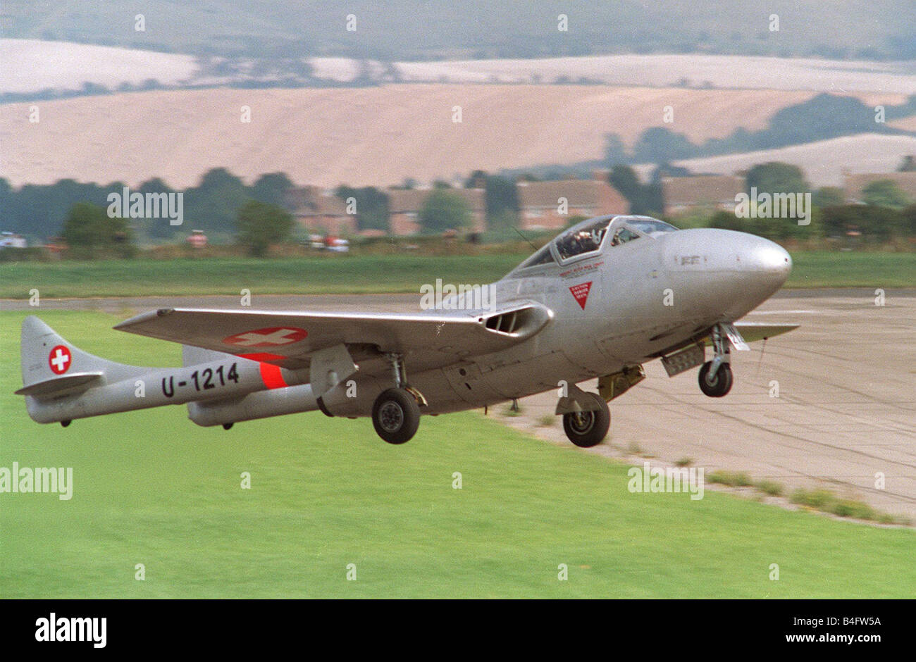 Aircraft de Havilland Vampire August 1993 taking off at the Wroughton Airshow Stock Photo