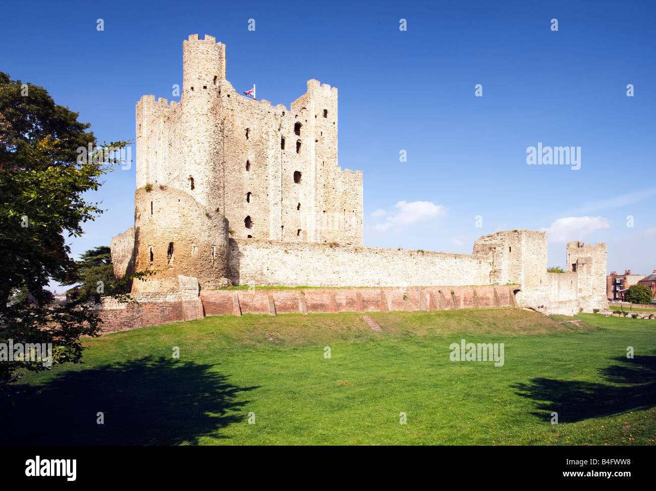 The keep and part of the curtain wall Rochester Castle Kent Stock Photo
