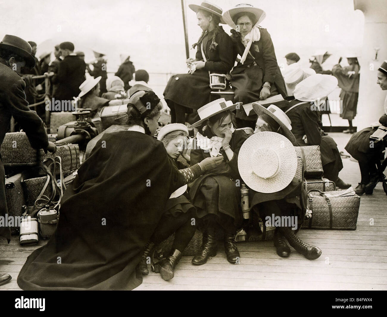 Schoolchildren on the Ship crossing the Channel on their way to Paris May 1912 Stock Photo