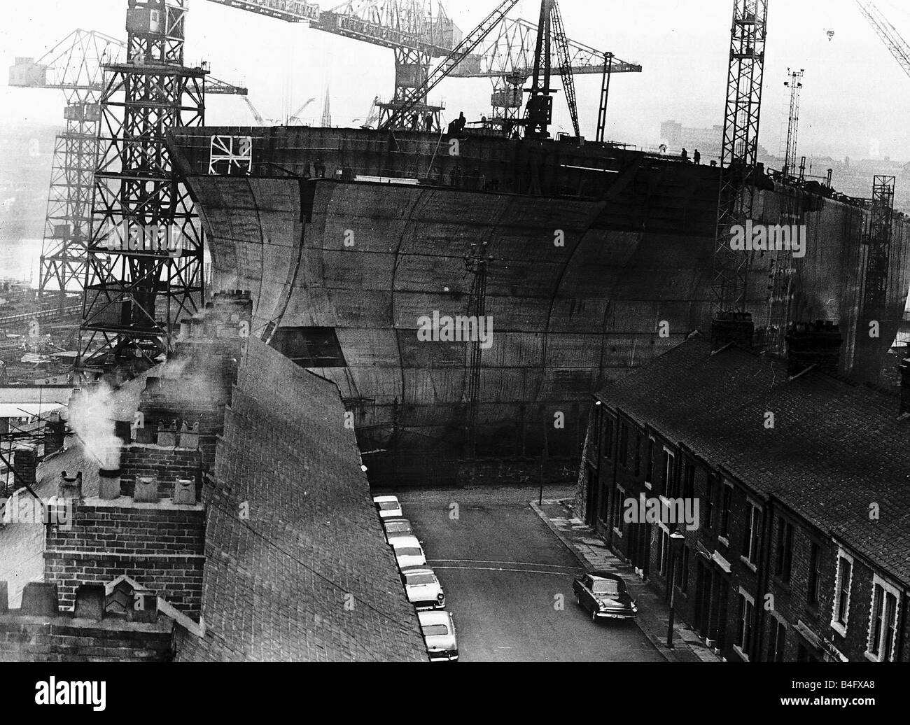 Swan Hunter shipyard were the biggest tanker is being built called the ESSO Northumbria April 1969 Stock Photo