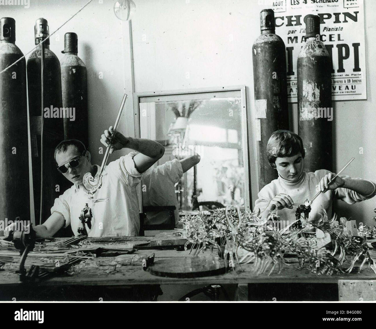 Workers in a Glass blowing shop Scotland August 1955 Stock Photo Alamy