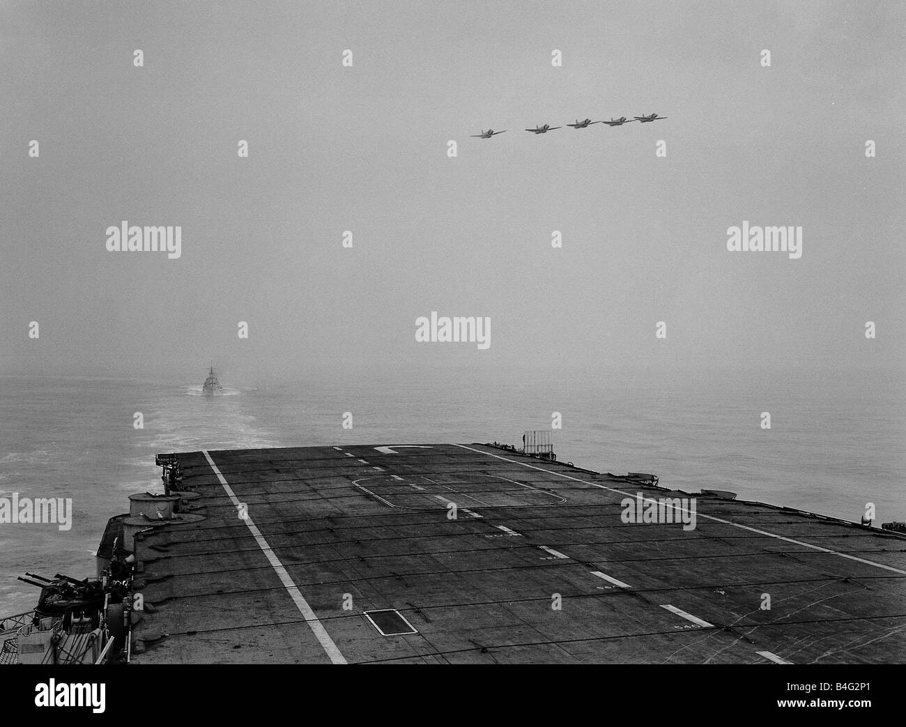 Ships Royal Navy Aircraft Carrier HMS Eagle March 1952 A formation of Fleet Air Arm Supermarine