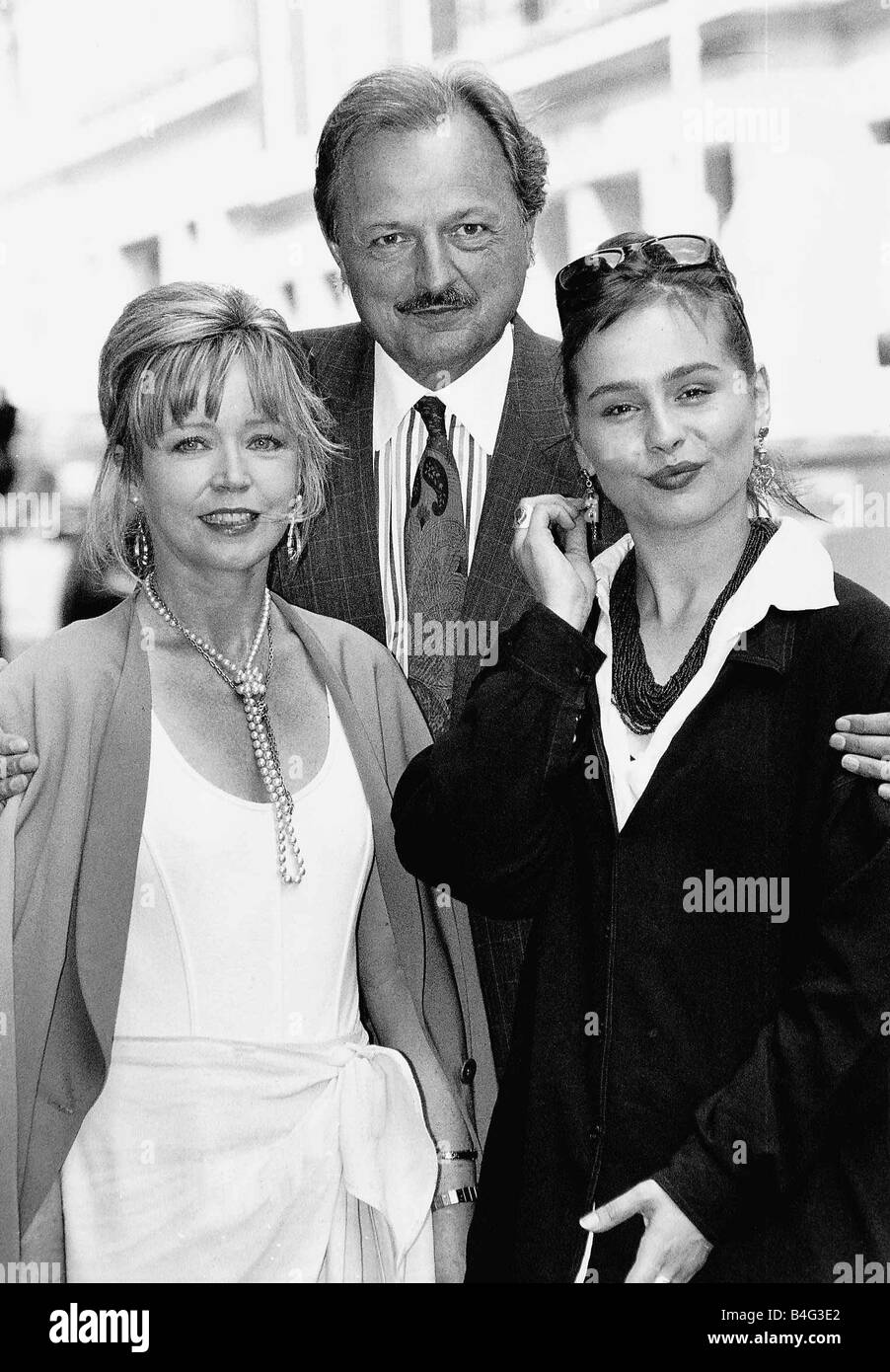 Peter Bowles Actor with actresses Angharad Rees and Tara Fitzgerald at the BBC Drama Lunch 1992 Stock Photo