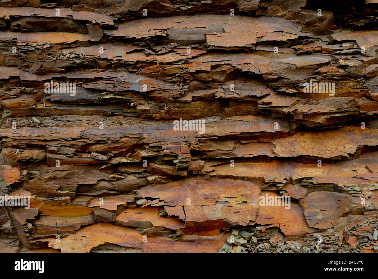 Shale rock at a construction site provides an interesting texture Stock Photo