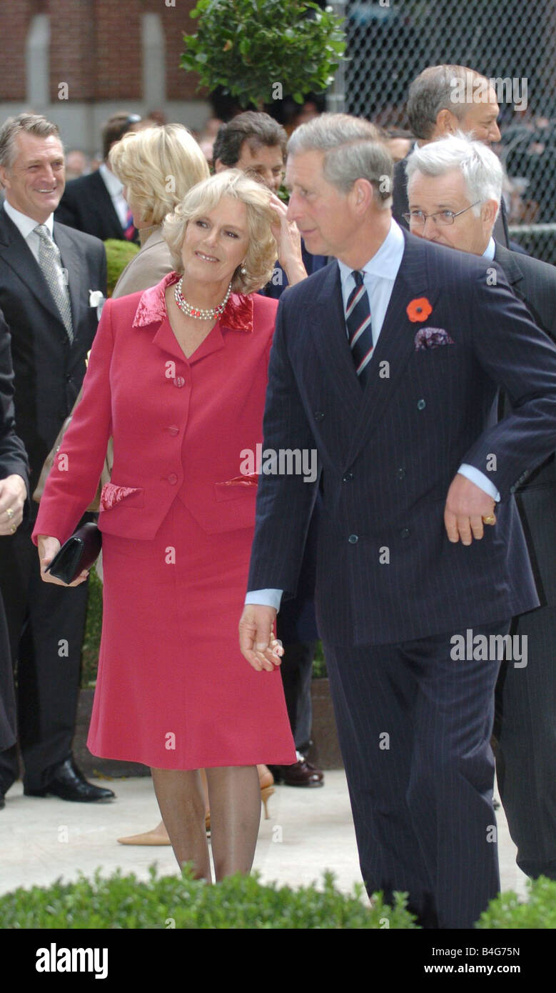 Duchess of Cornwall participate in a dedication ceremony for a center stone at the British Memorial Garden in Hanover Square in Stock Photo