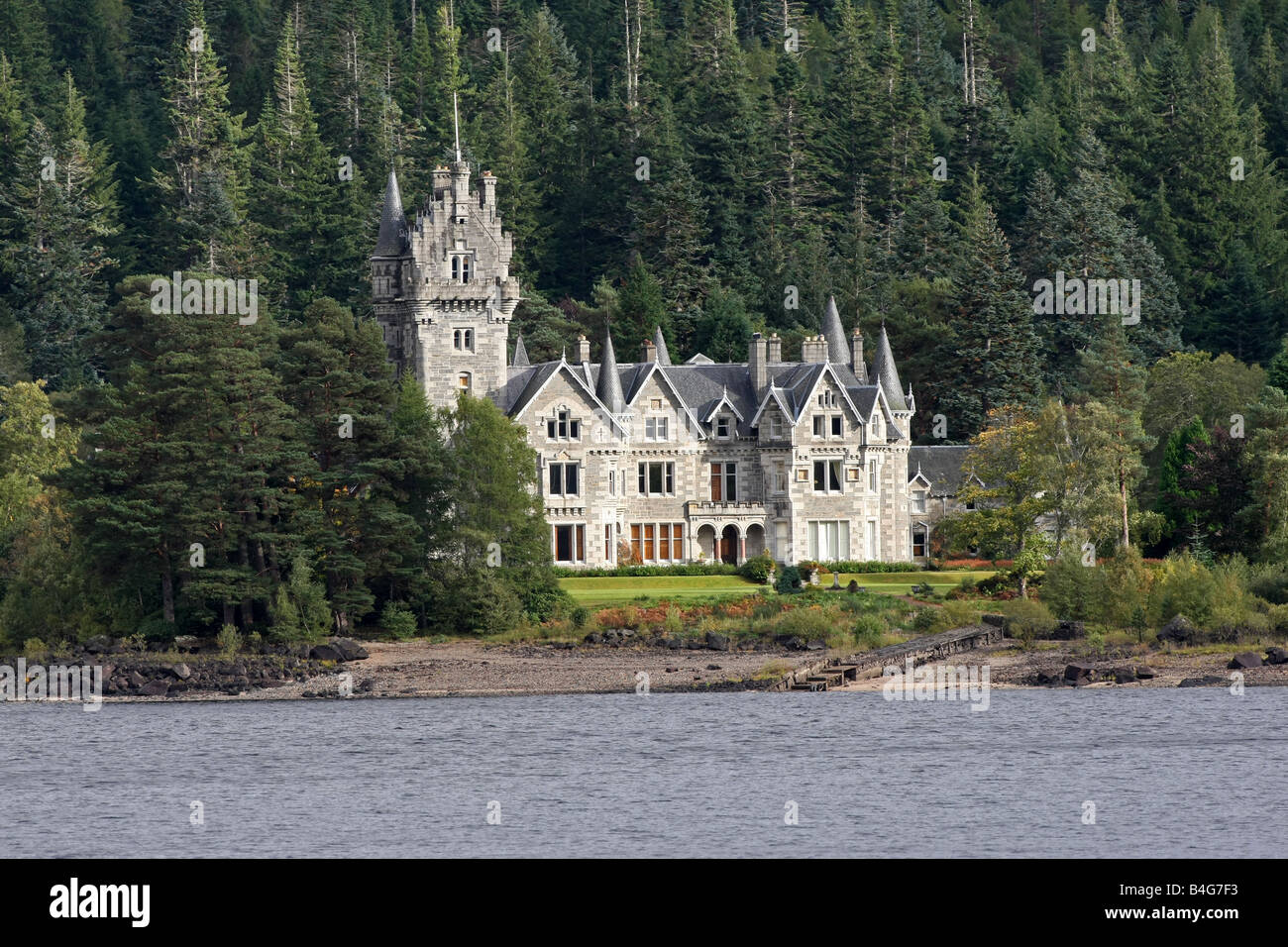 Ardverikie Estate beside the water of Loch Laggan, Inverness-shire, Scotland, UK, filmed in the tv series Monarch of the Glen Stock Photo