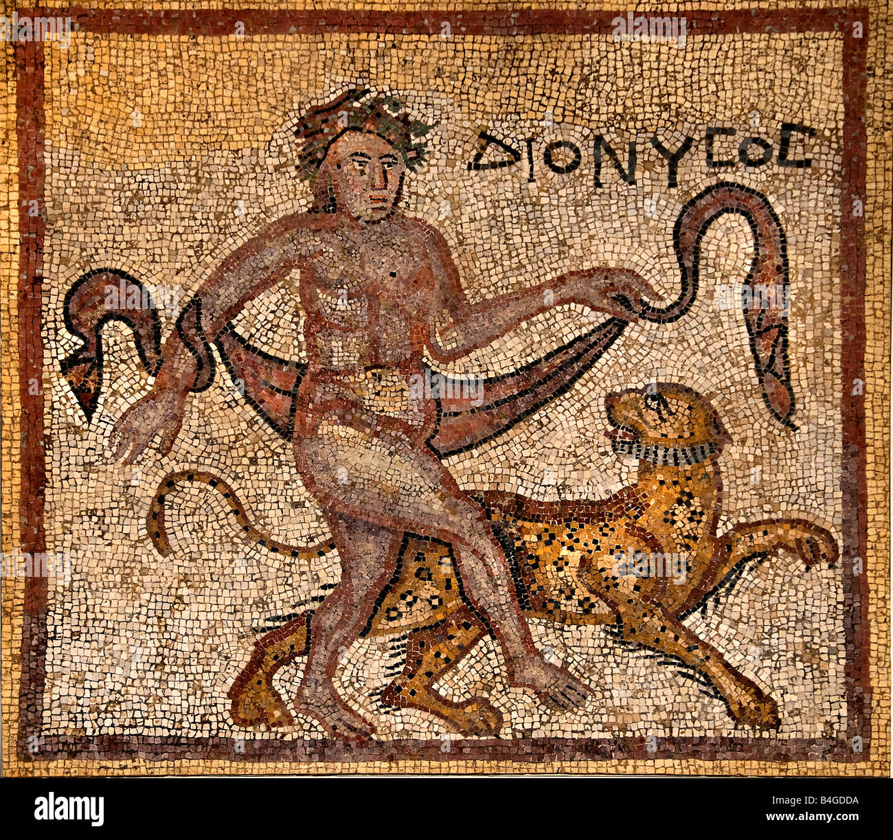 Dionysos dances with panther roman 4th century AD Stock Photo
