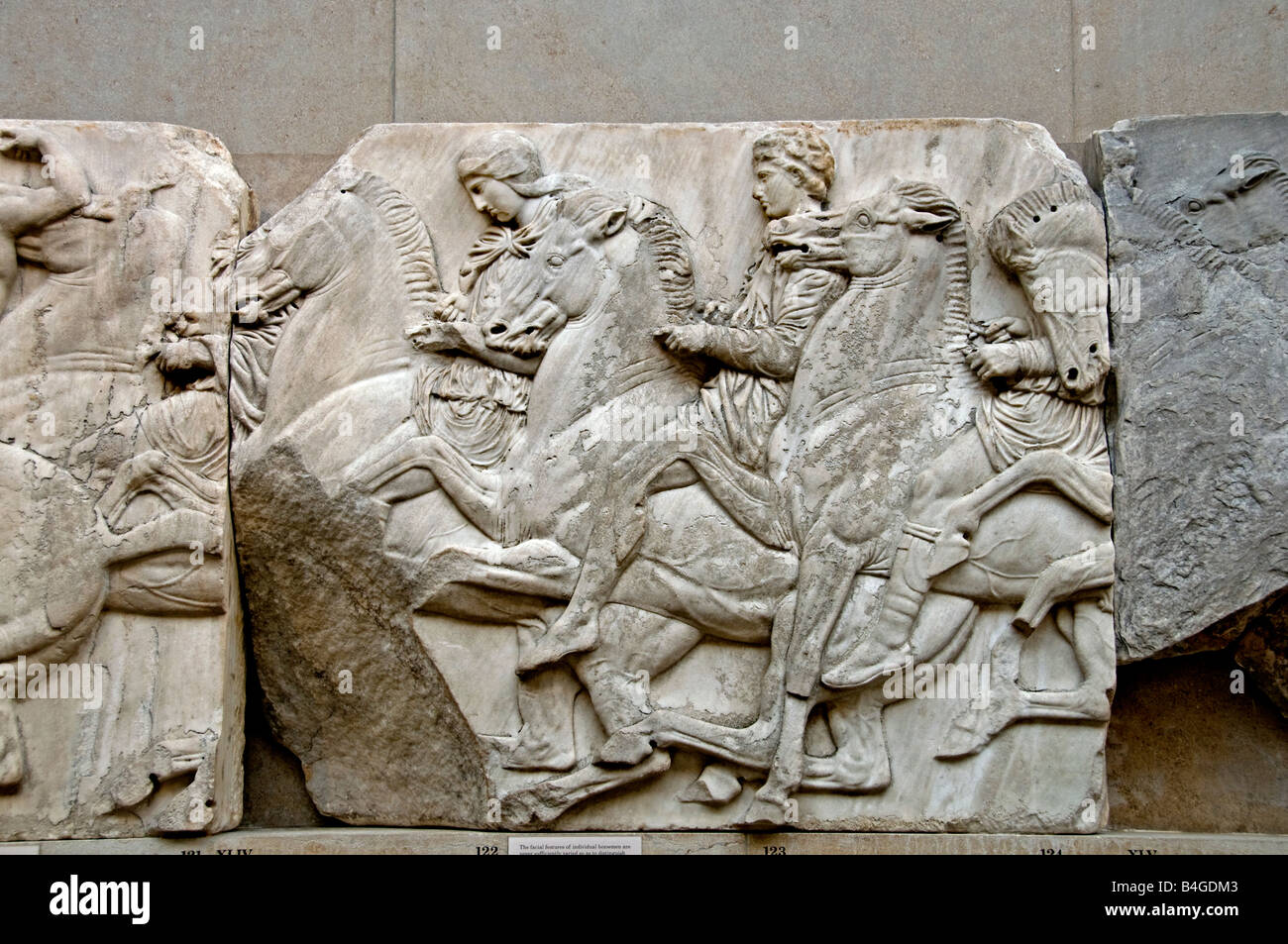 Elgin Marbles, Parthenon Marbles, sculptures of the Parthenon, ,sculptor Phidias, Acropolis of Athens, 5th century BCE, Athena Greece, British Museum, Stock Photo