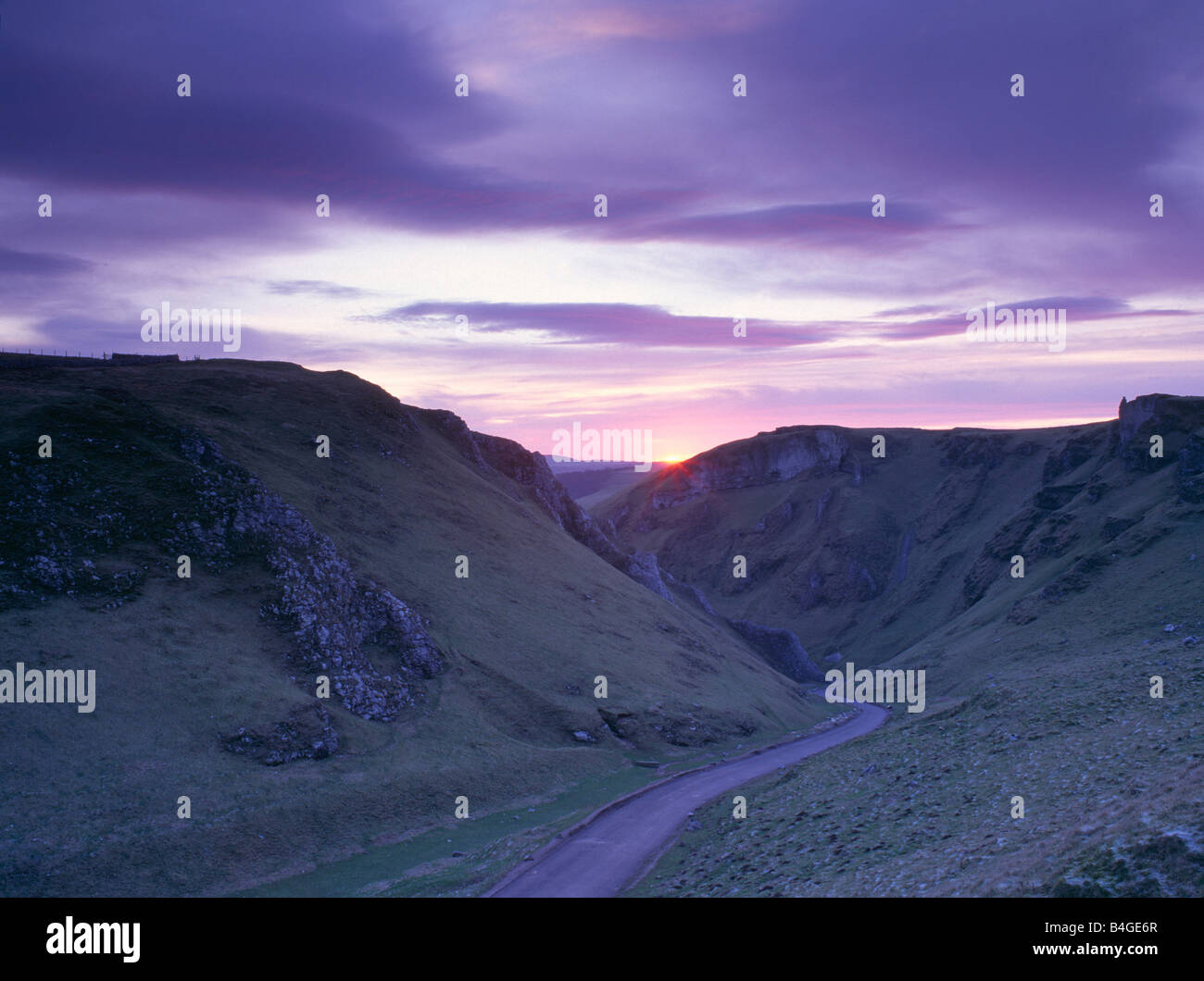Dawn at Winnats Pass, Castleton, Peak District National Park, Derbyshire Stock Photo