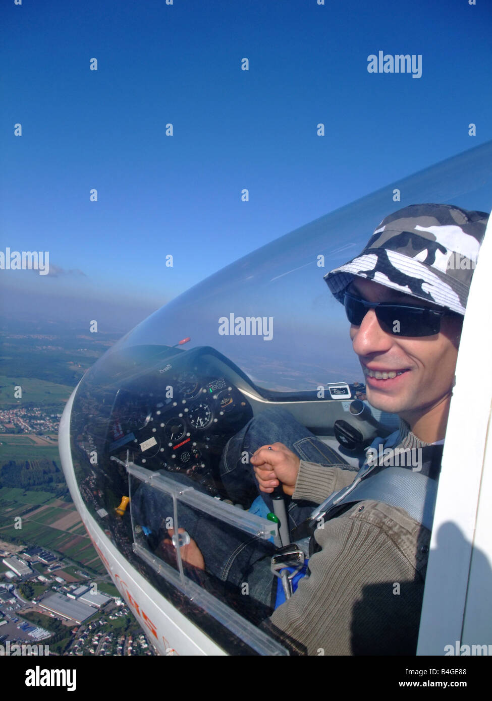 Glider pilot outside view during the flight Glider model ASK21