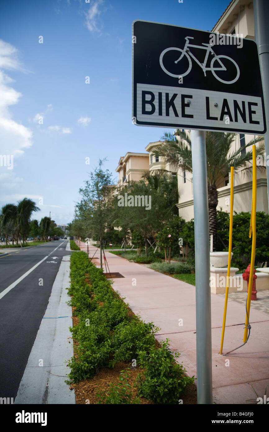 Bike lane sign on US road, Florida, USA Stock Photo Alamy