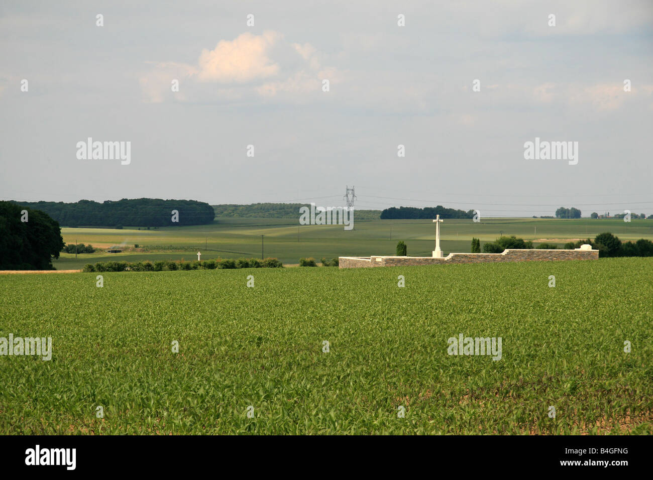 View across no man's land towards Serre Road No 3 and Queens CWGC British Cemeteries, nr Serre, the Somme, France. Stock Photo