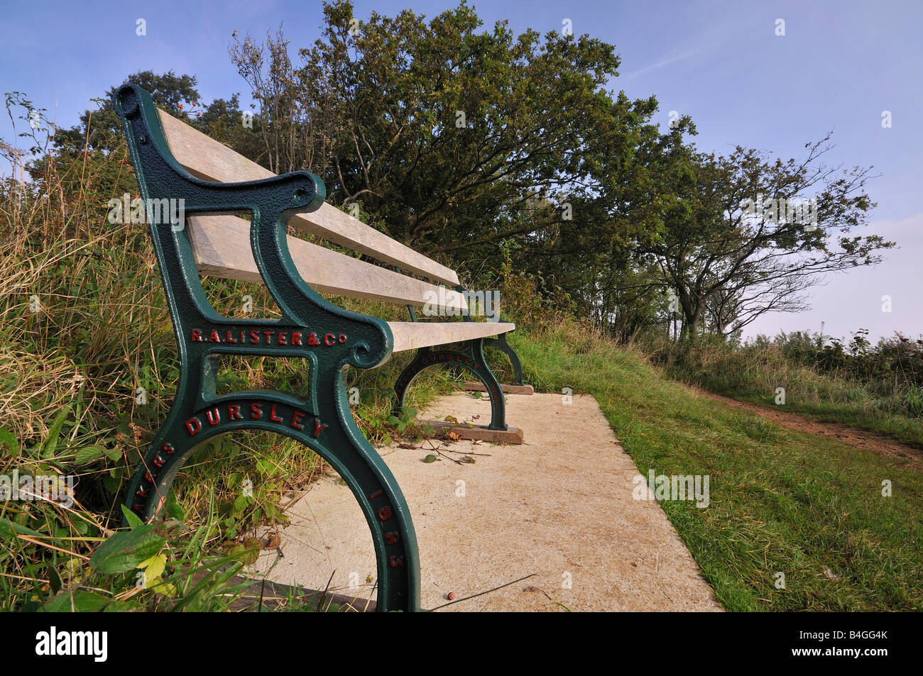 Cast Iron seat made by R A Lister of Dursley 1883 Stock Photo Alamy