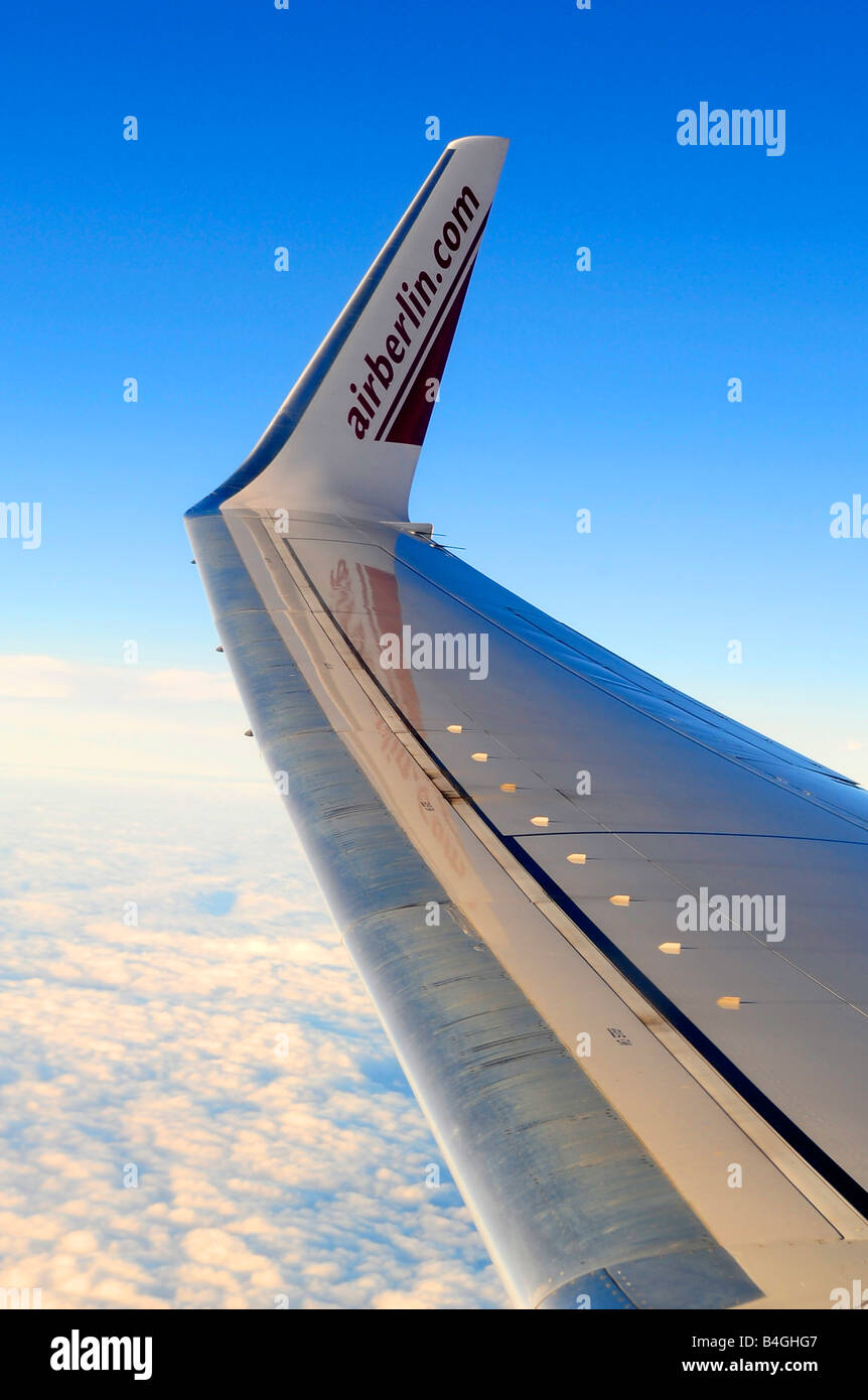 airberlin wing aircraft aeroplane plane flight flying blue sky german deutschland Stock Photo