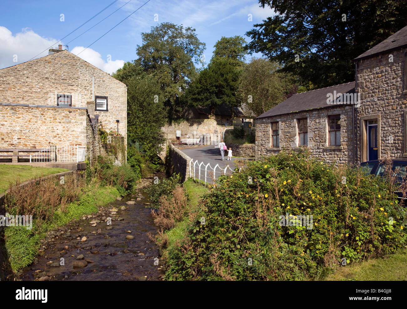 Stream running through the village of Waddington in Lancashire Stock Photo