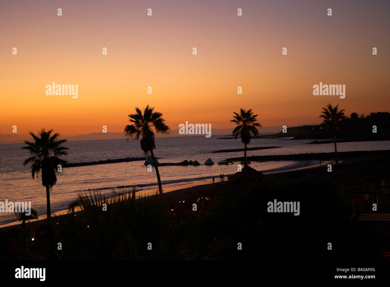 Sunset on Tenerife beach Stock Photo
