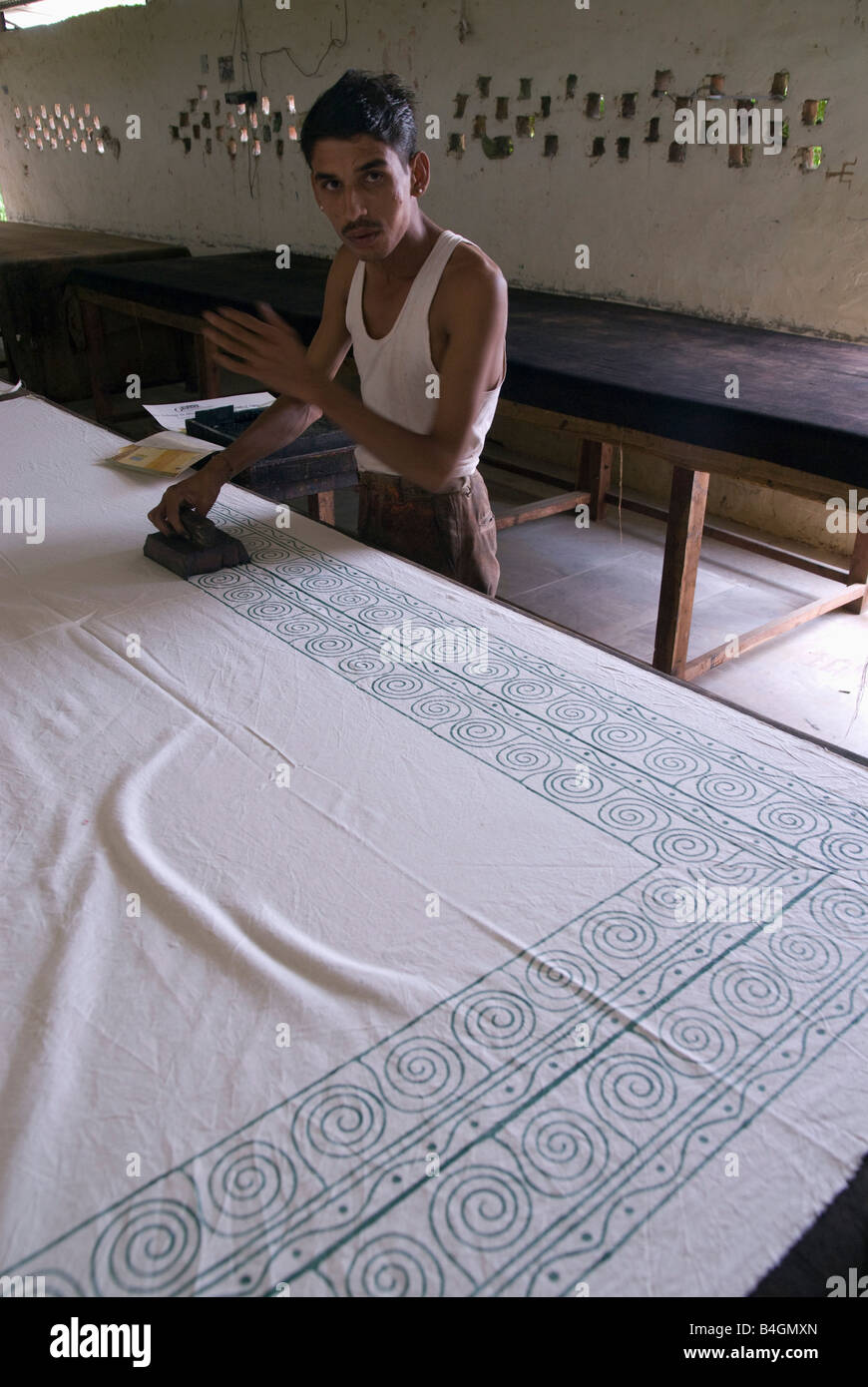 India Rajasthan Pushkar Block printing involves printing of cloth with
