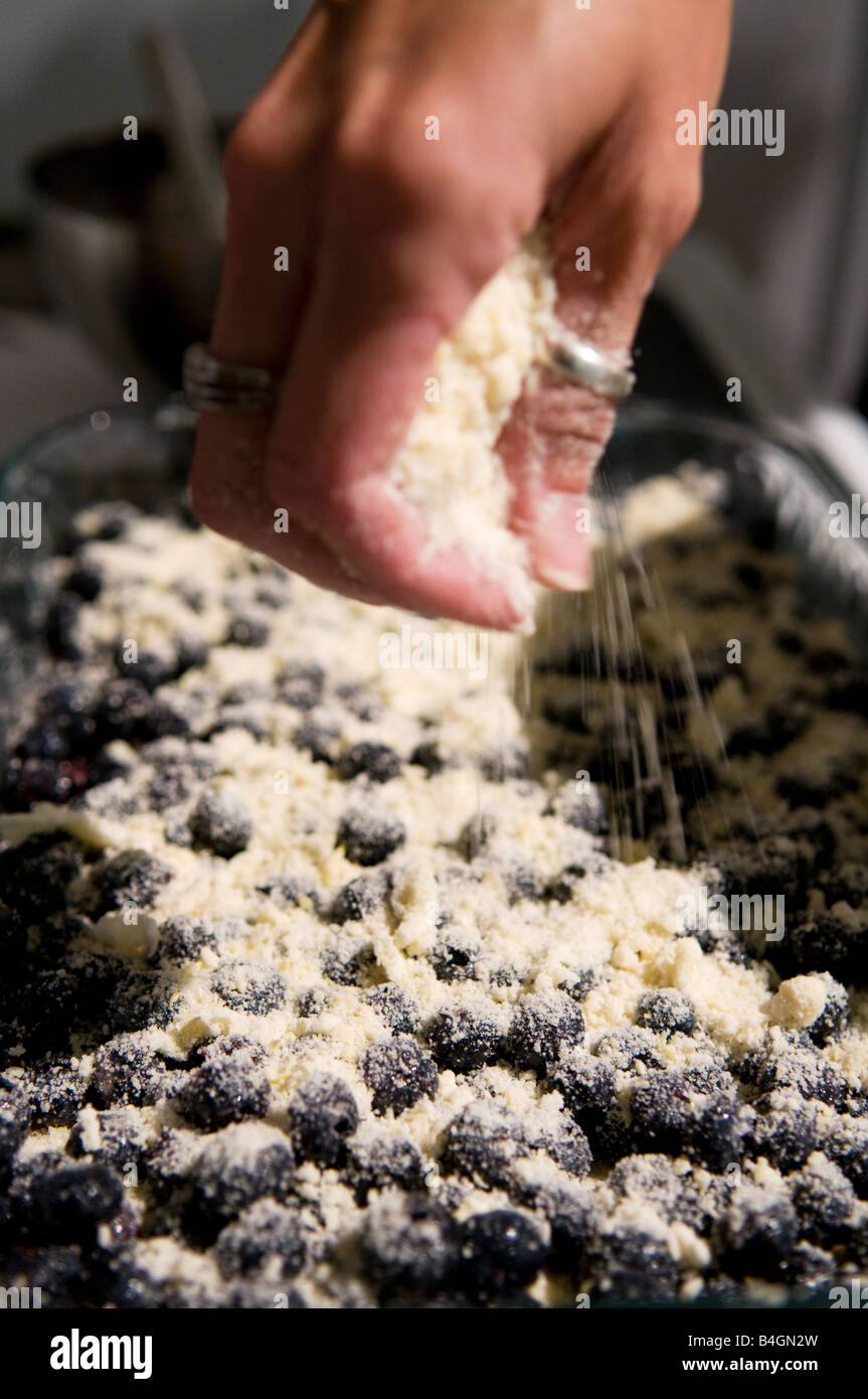 preparing a blueberry dessert Stock Photo Alamy