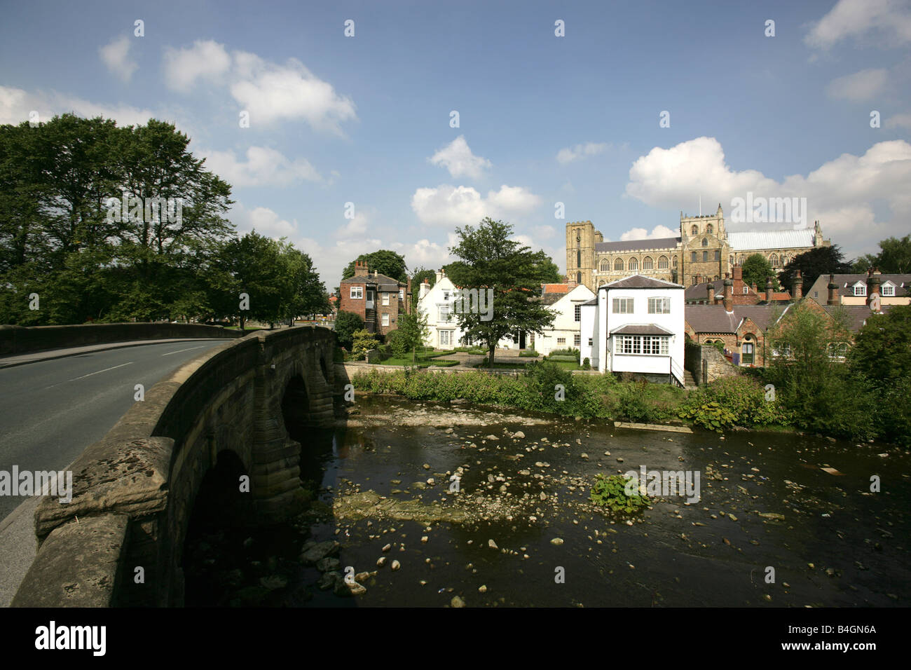 City of Ripon, England. The River Skell viewed from Bondgate Green
