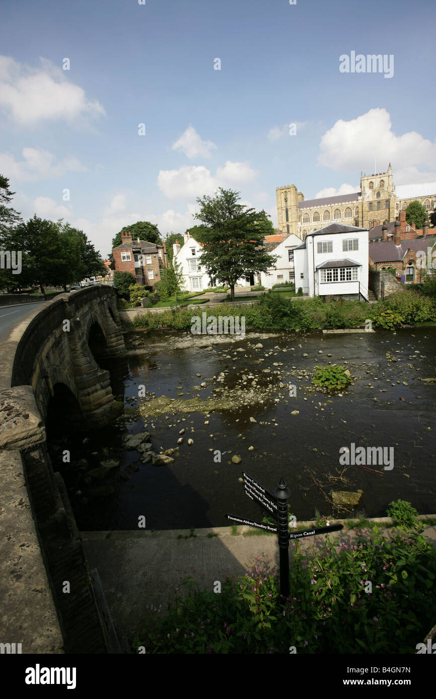 City of Ripon, England. The River Skell viewed from Bondgate Green