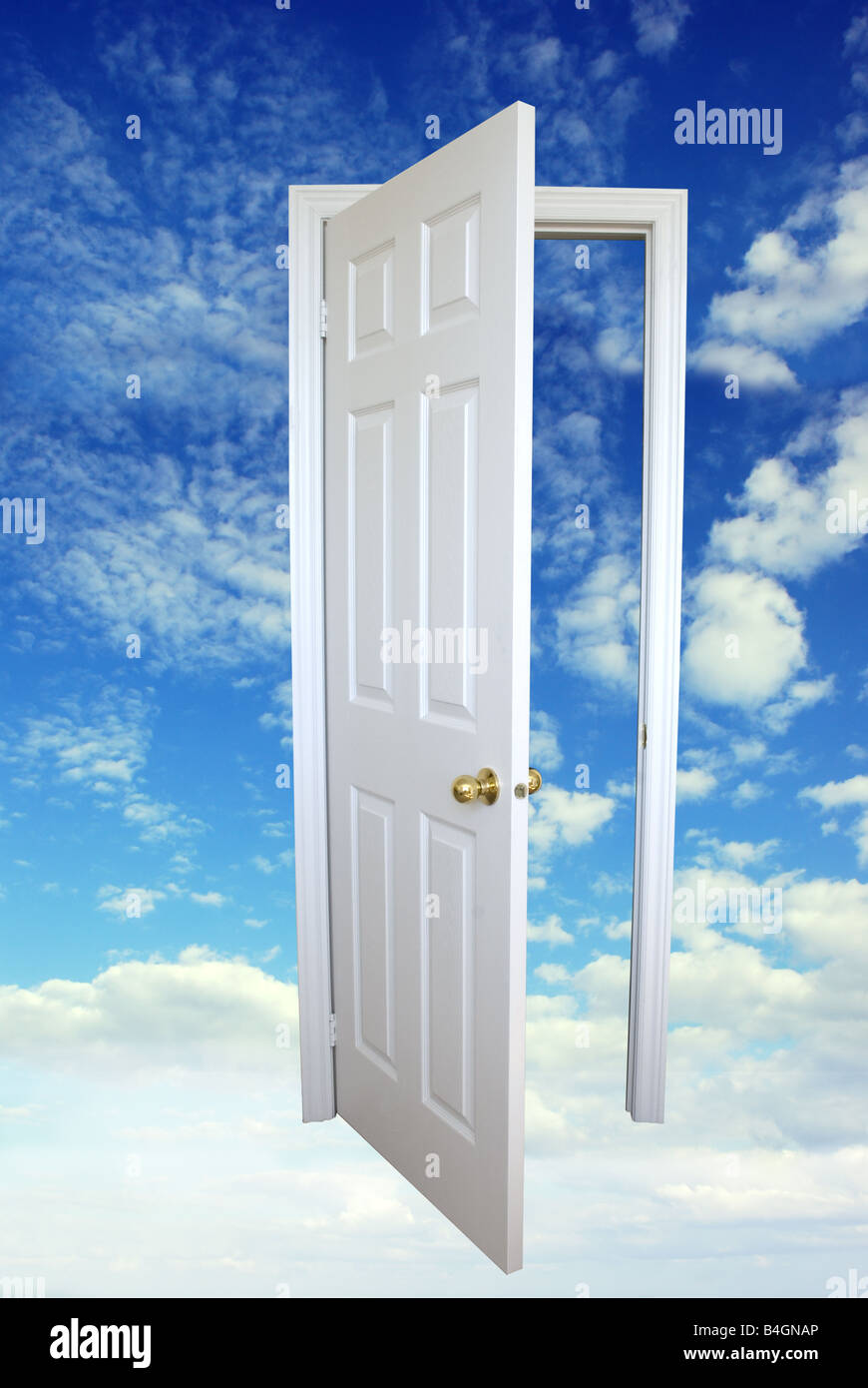 White open door and blue sky Stock Photo - Alamy