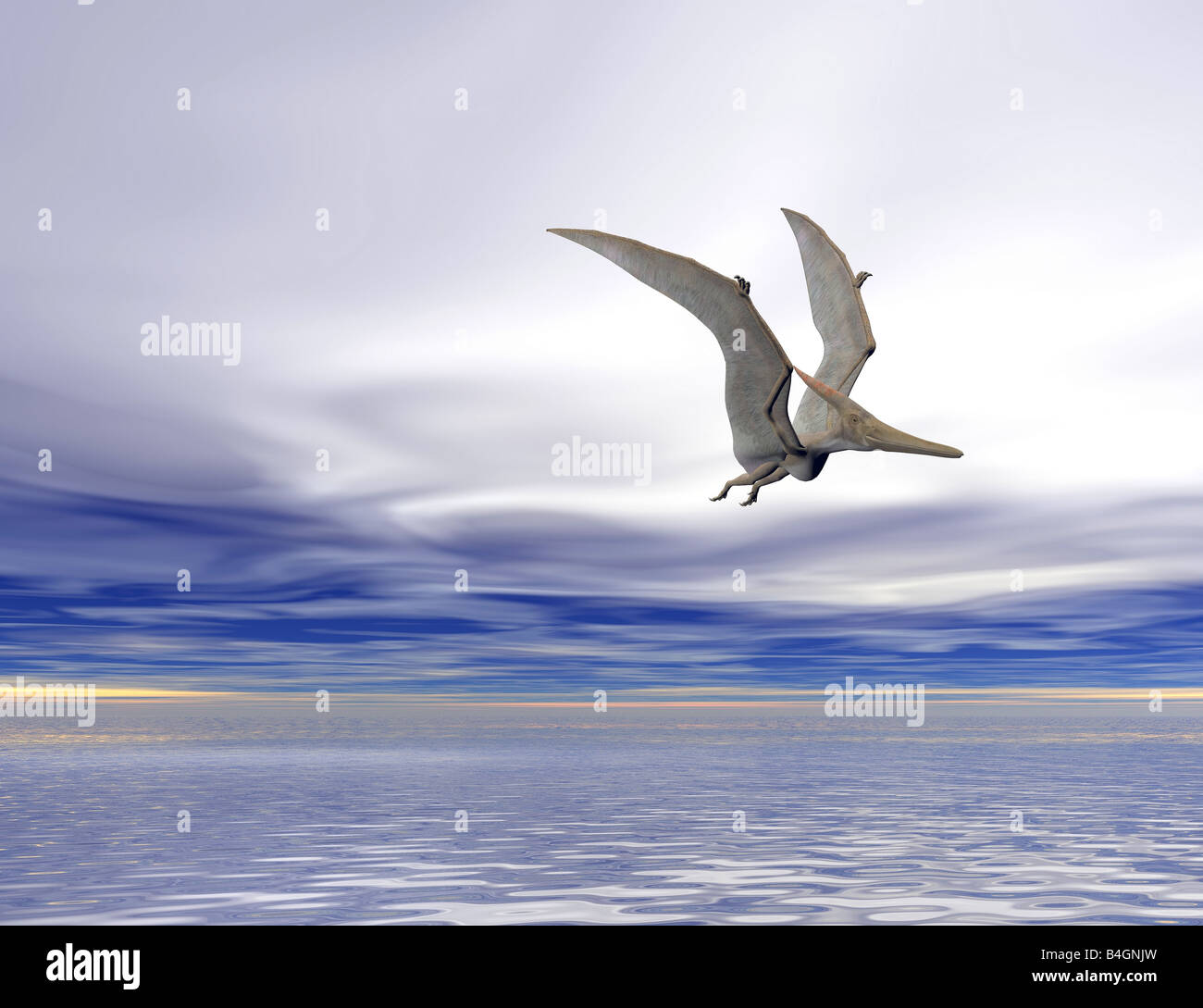 Pterodactyl Or Pteranodon Flying Over The Ocean Stock Photo, Picture and  Royalty Free Image. Image 9183984.