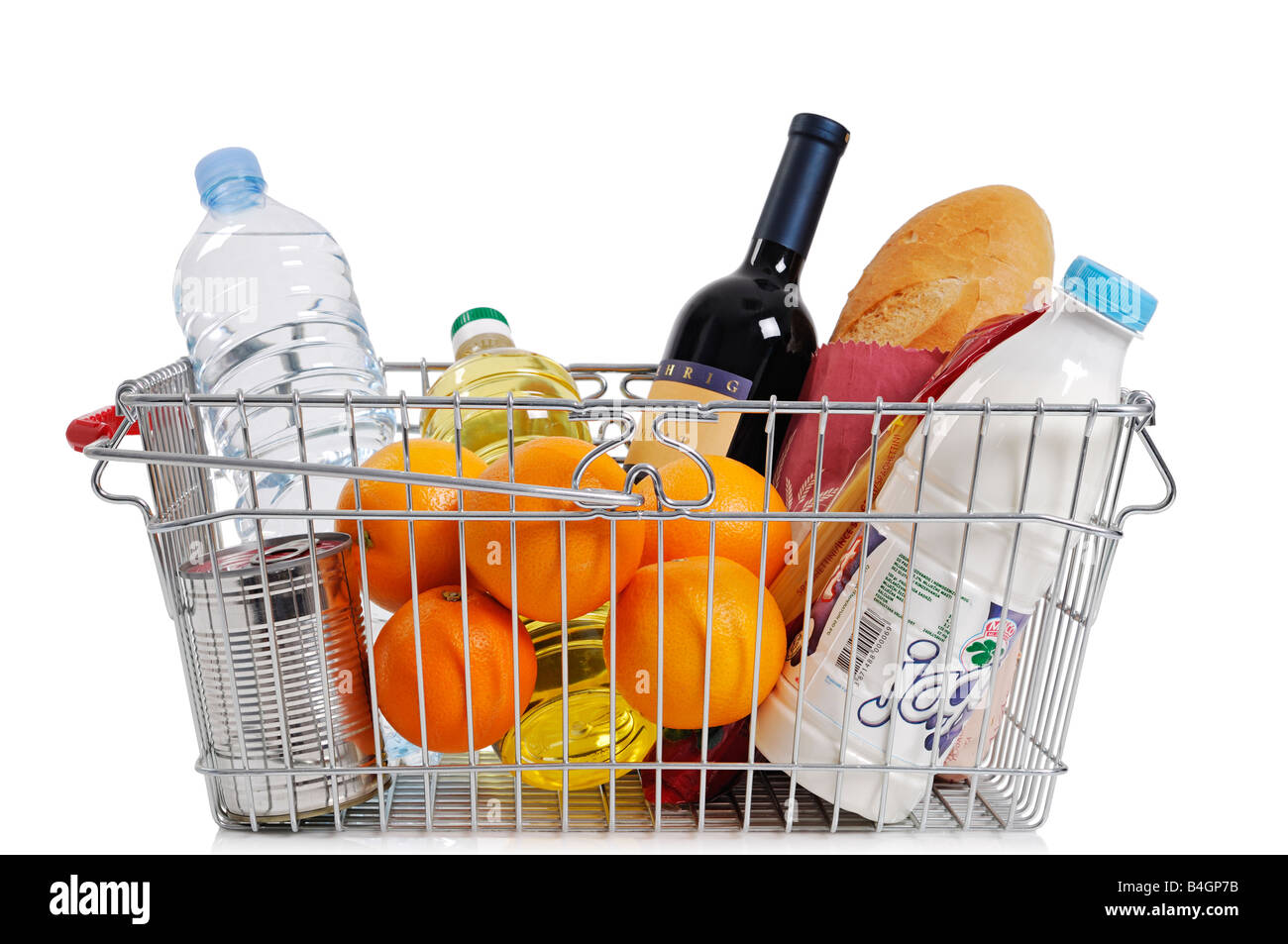 Shopping Basket Full of Groceries Stock Photo