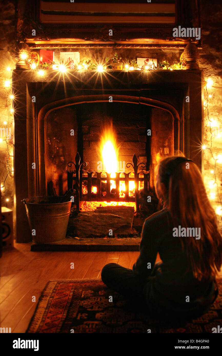 christmas fireplace Stock Photo