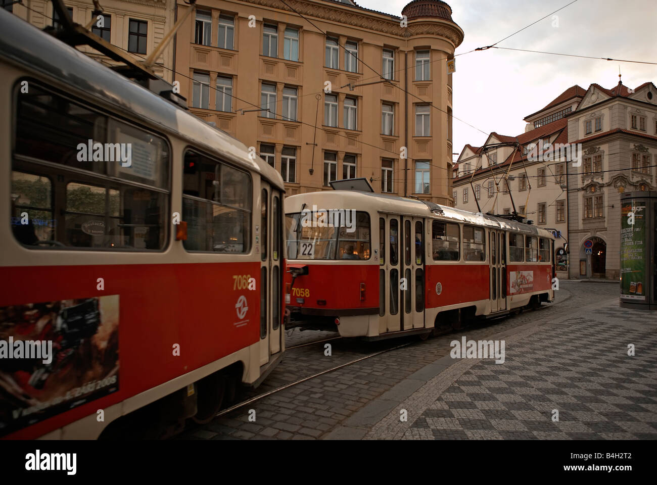 Prague number 22 tram Malostranske Namesti Stock Photo